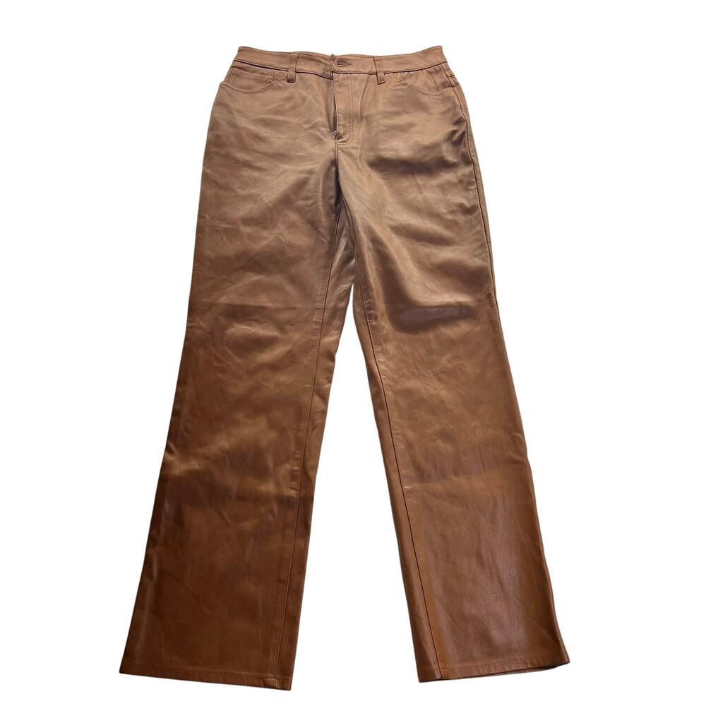 INC International Concepts Pants Womens Size‎ 8 Brown Faux Leather Zip Button